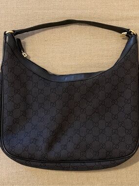 Gucci Black Denim Monogram Hobo Shoulder Bag